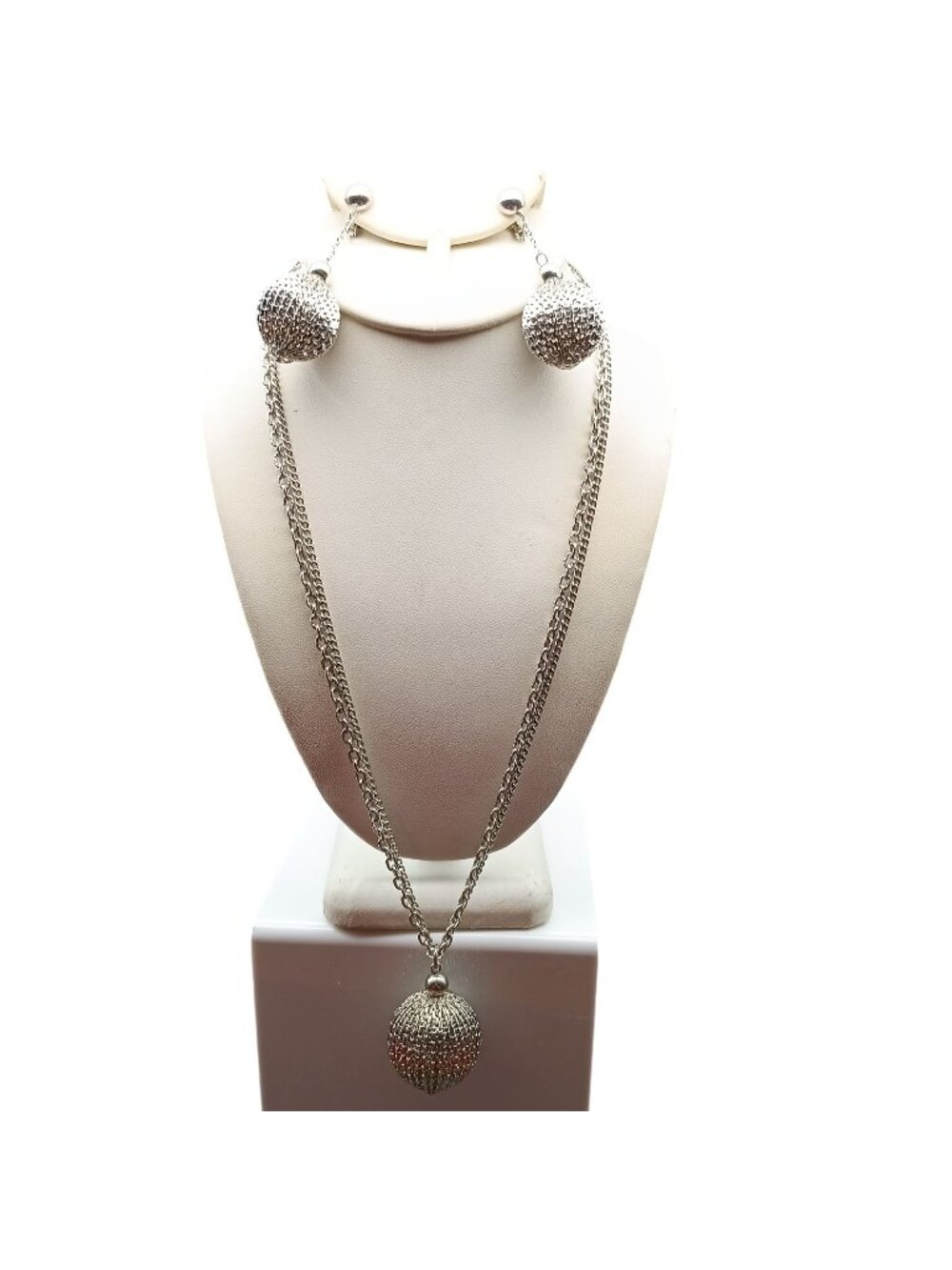 Mod Vintage Lisa Jewels Parure, Silver-Tone Double Strand Chain Necklace & Clip-